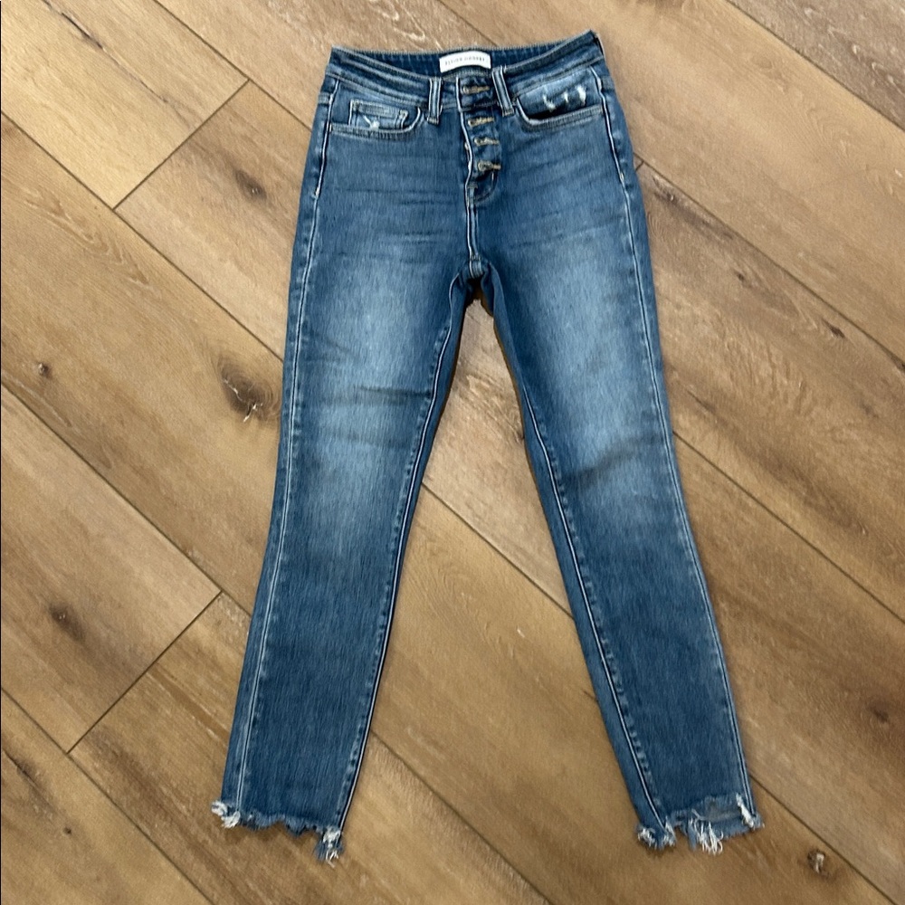 Flying Monkey Stylish Blue Frayed Hem Jeans